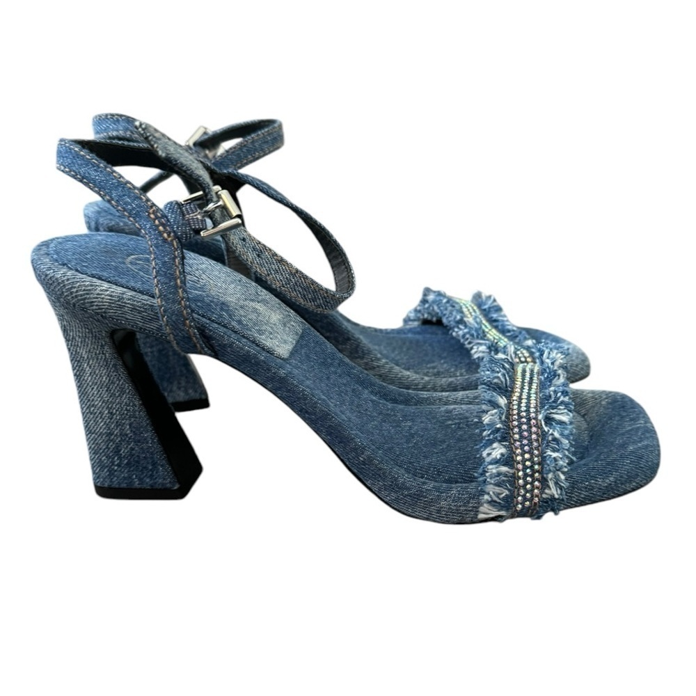 Ash Lover Ankle Strap Sandals Heels 39 Denim Studded - Picture 6 of 9